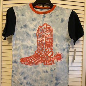 Lucky Brand Boys Blue Tie Dye Cowboy Boot Short Sleeve T-Shirt - L